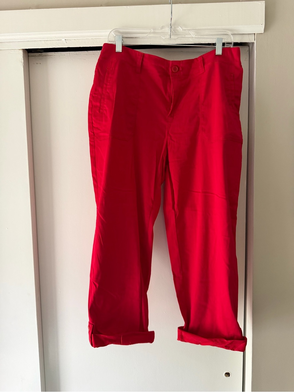 Bright Red Women's Capris - Classic Roll-Cuff Style